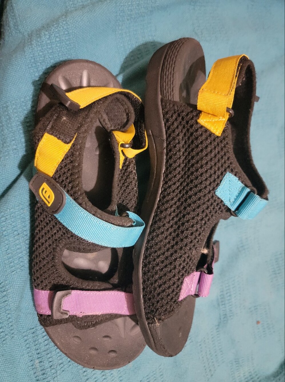 Women's Black Mesh Sport Sandals with Colorful Straps
